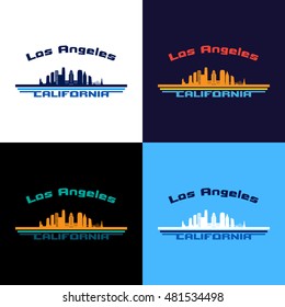 Los Angeles state California skyline in multicolor background in editable vector file.