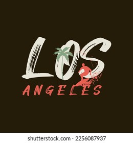 los angeles stylish t-shirt and apparel trendy design with palm trees silhouettes, typography, print, vector illustration. Global swatches.
