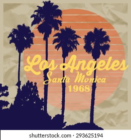 Los Angeles sunset and palm trees.vector 