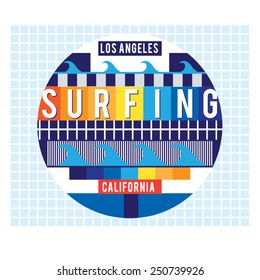 Los Angeles surf typography, t-shirt graphics, vectors