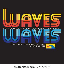 Los Angeles surf typography, t-shirt graphics, vectors