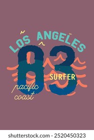 los angeles surfer, vetor de moda de design de camiseta