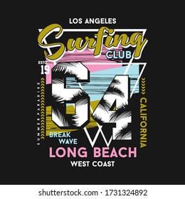 Los Angeles, Surfing Club Graphic Typography Vector Illustration For T Shirt Print Beach Concept 