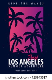 Los Angeles Surfing graphic with palms. T-shirt design and print