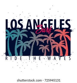 Los Angeles Surfing graphic with palms. T-shirt design and print