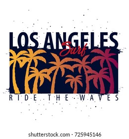 Los Angeles Surfing graphic with palms. T-shirt design and print