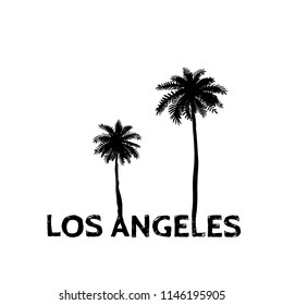 Los Angeles symbol line drawing with palm tree silhouette. Vector sketch illustration isolated on white.