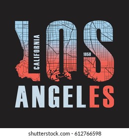 Los Angeles tee print. T-shirt design graphics stamp label typography. Vector illustration.