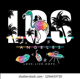 Los angeles text and cartoon drawings / Vector illustration design for t shirt graphics, prints, posters etc