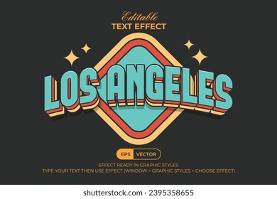 Los Angeles Text Effect Retro Layered Color Style. Editable Text Effect Colorful Theme.