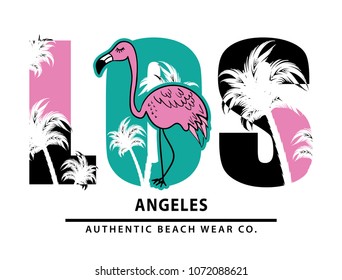 Los Angeles text and flamingo drawing / Vector illustration design for fashion graphics, slogan tees, t shirts, prints, posters, stickers and other uses.