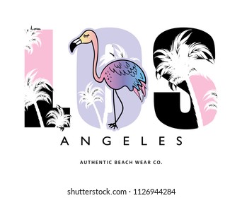 Los Angeles text and flamingo drawing / Vector illustration design for textile graphics, slogan tees, t shirt prints, posters, cards, stickers and other creative uses.