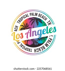 Los Angeles Tropical palm Beach typography summer Stamp graphic design t shirt, sticker print vector