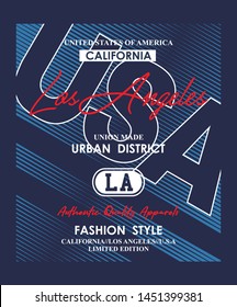 Los Angeles t-shirt and apparel design, textured lettering. Vector print, typography USA style, poster, emblem.