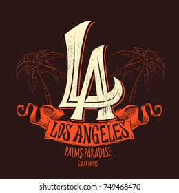 Los Angeles t-shirt print design. Vector illustration