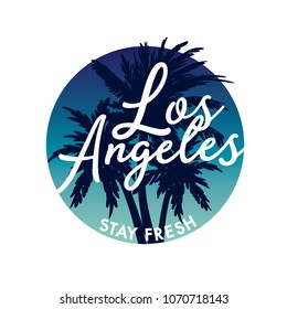 Los Angeles t-shirt print.Sunset with palm tree vector print.