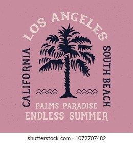 Los Angeles typography. California state. Textured, vintage vector t-shirt and apparel design, print, logo, poster. Vector