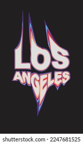 Los Angeles Typography Colourful Distortion Melt Text Effect Graphic design poster t shirt Print Vector