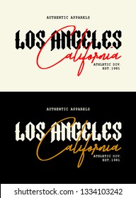 Los Angeles typography design with a background of black white color for t-shirt print and other uses. Varsity graphic designs. Vector image