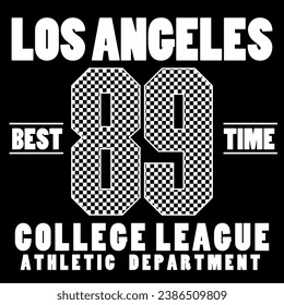 Los Angeles typography for design clothes. Graphics for print product, number t-shirt, vintage sport apparel. Vector