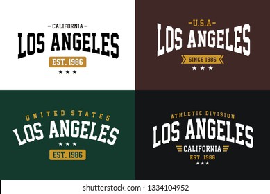 Los Angeles typography designs, set for t-shirt print and other uses. college style design graphics.