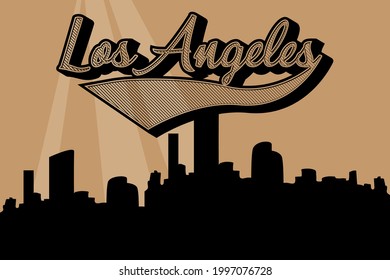 Los Angeles Typography, Illustration town with building silhouette