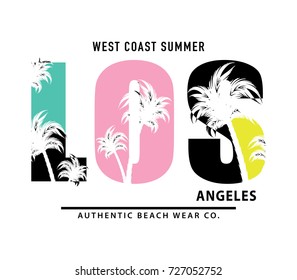 Los Angeles typography with palm trees / Textile graphics t shirt print vector design