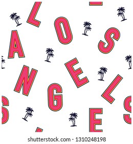 Los Angeles typography seamless pattern.Retro all over print.