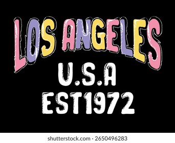 slogan de tipografia de Los Angeles. letras coloridas. vintage atlético de versalete. para gráficos de camiseta, crianças, jovem, mulher, capuz, impressão de graffiti urbano. Ilustração vetorial.