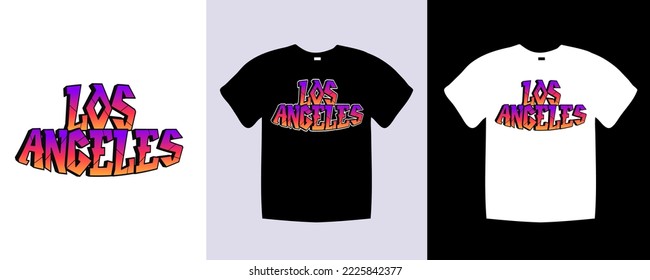 Los Angeles typography t shirt lettering quotes design. Template vector art illustration with vintage style. Trendy apparel fashionable with text graphic on black and white shirt