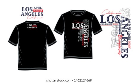  Los Angeles Typography USA Style, For T Shirt Print, Front And Back View, Vectors