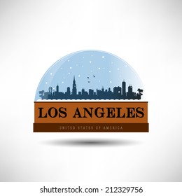 Los Angeles, United States of America city skyline silhouette in snow globe. Vector design.