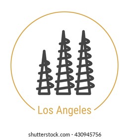 Los Angeles (United States, California) outline icon with caption. Los Angeles City logo, landmark, vector symbol. LA Watts Towers. Illustration of Los Angeles isolated on white background.