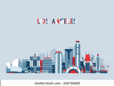 Los Angeles (United States) city skyline vector background. Flat trendy illustration