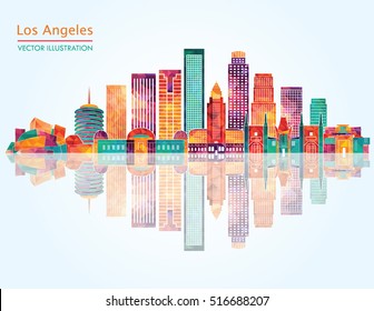 Los Angeles (United States) detailed city skyline. Vector illustration