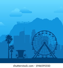 Los Angeles, USA famous city scape view background. Vector illustration easy to edit for flyers, posters or book covers.