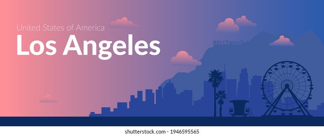 Los Angeles, USA famous city scape view background. Vector illustration easy to edit for flyers, posters or book covers.