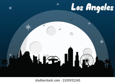 Los Angeles USA skyline silhouette vector design  on a full moon night