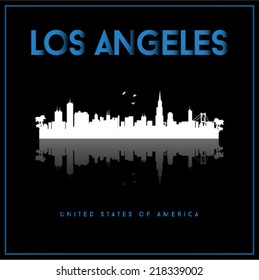 Los Angeles, USA skyline silhouette vector design on black background.