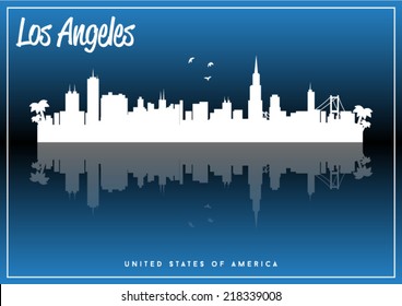 Los Angeles, USA skyline silhouette vector design on parliament blue background.