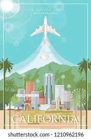 Los Angeles vector city template. California poster in colorful flat style.