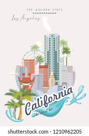 Los Angeles vector city template. California poster in colorful flat style.