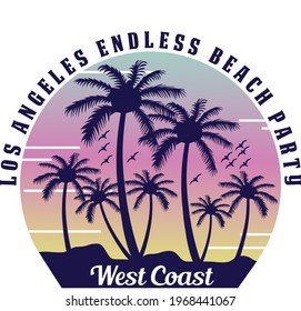 Los Angeles - vector illustration in vintage graphic style for t-shirt and  banner, flyer; print, postcard