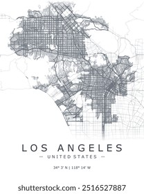 Mapa del Vector de Los Ángeles. Mapa detallado de Los Ángeles en Estados Unidos. Paisaje urbano. La mejor Ilustración vectorial gratis. Mapa esquemático con autopistas y calles. Mapa de la calle decorativa turística.