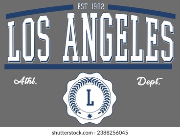 Los Angeles, Vintage college print for t-shirt, sweatshirt design. Typography graphics or college style tee shirt design. University slogan, College slogan for sweatshirt. Vector illustration art