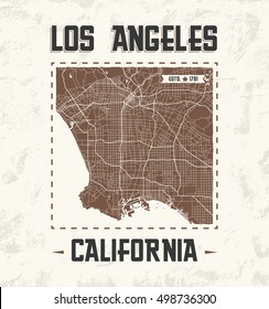 Los Angeles vintage t-shirt graphic design with city map. Vector illustration.