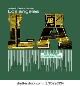 Los Angeles. Vintage and typography design in vector illustration.clothing,apparel and other uses.Abstract design with the grunge and denim style. Vector print, typography, poster. Global swatches.