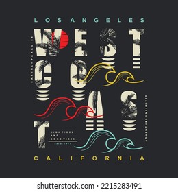 los angeles west coast california t-shirt design surfing big waves vector image