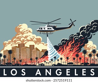 Los Angeles Wildfire Helicopter Response Illustration