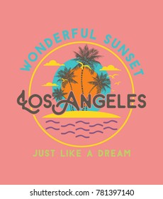 los angeles wonderful sunset printing design.Vector illustration.